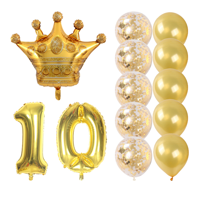 Zestaw złotej korony i balony w kształcie cyfr - dekoracje na urodziny, Baby Shower, przyjęcia dla dorosłych - Wianko - 1