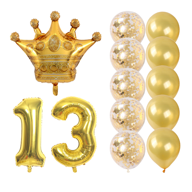Zestaw złotej korony i balony w kształcie cyfr - dekoracje na urodziny, Baby Shower, przyjęcia dla dorosłych - Wianko - 3