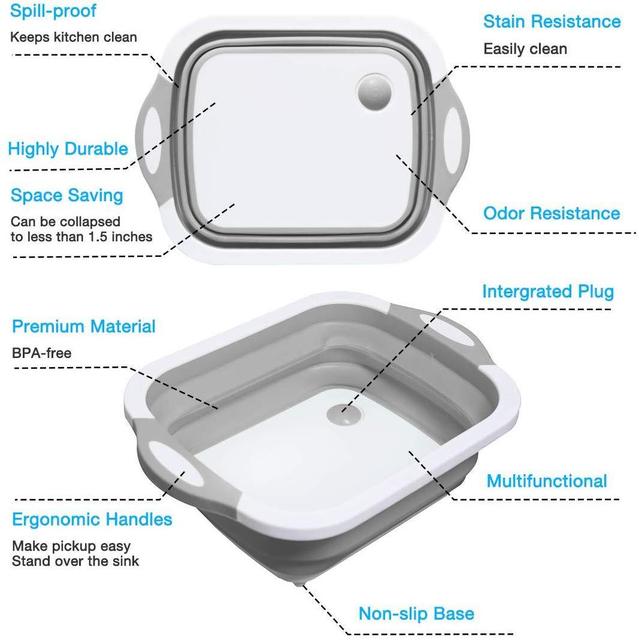 Deska kuchenna wielofunkcyjna zlew z koszem składanym durszlakiem do krojenia i mycia owoców i warzyw - Wianko - 2