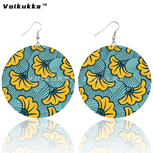 Kolczyki damskie Voikukka z czeskiej afrykańskiej tkaniny, 6 cm, drewniane wzory, dwustronne drukowanie - Wianko - 12