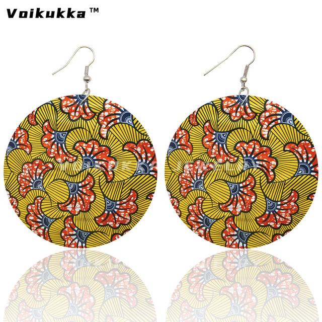 Kolczyki damskie Voikukka z czeskiej afrykańskiej tkaniny, 6 cm, drewniane wzory, dwustronne drukowanie - Wianko - 16