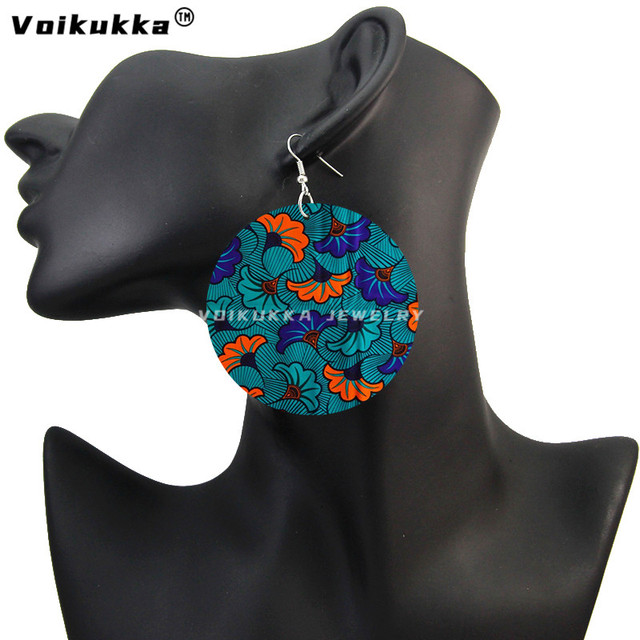 Kolczyki damskie Voikukka z czeskiej afrykańskiej tkaniny, 6 cm, drewniane wzory, dwustronne drukowanie - Wianko - 11
