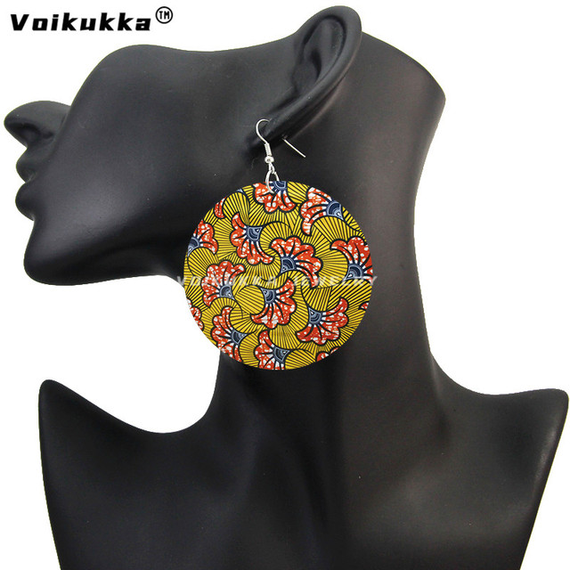 Kolczyki damskie Voikukka z czeskiej afrykańskiej tkaniny, 6 cm, drewniane wzory, dwustronne drukowanie - Wianko - 17