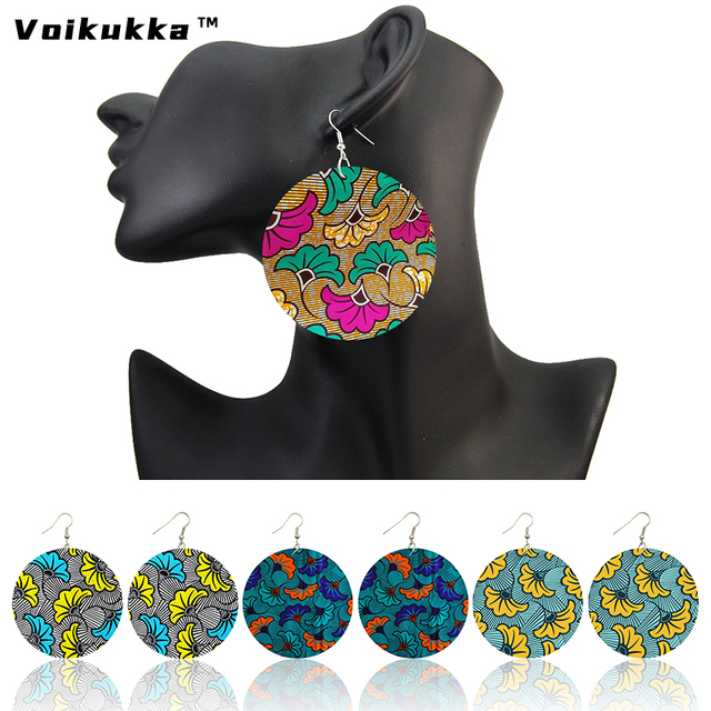 Kolczyki damskie Voikukka z czeskiej afrykańskiej tkaniny, 6 cm, drewniane wzory, dwustronne drukowanie - Wianko - 5