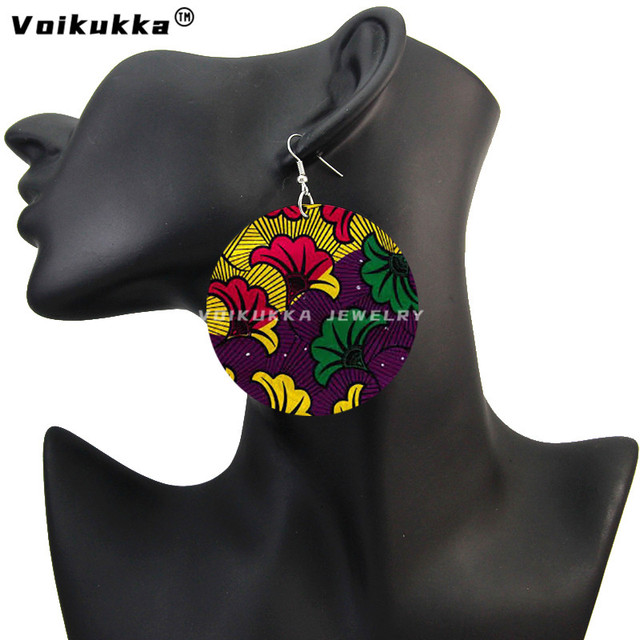 Kolczyki damskie Voikukka z czeskiej afrykańskiej tkaniny, 6 cm, drewniane wzory, dwustronne drukowanie - Wianko - 15