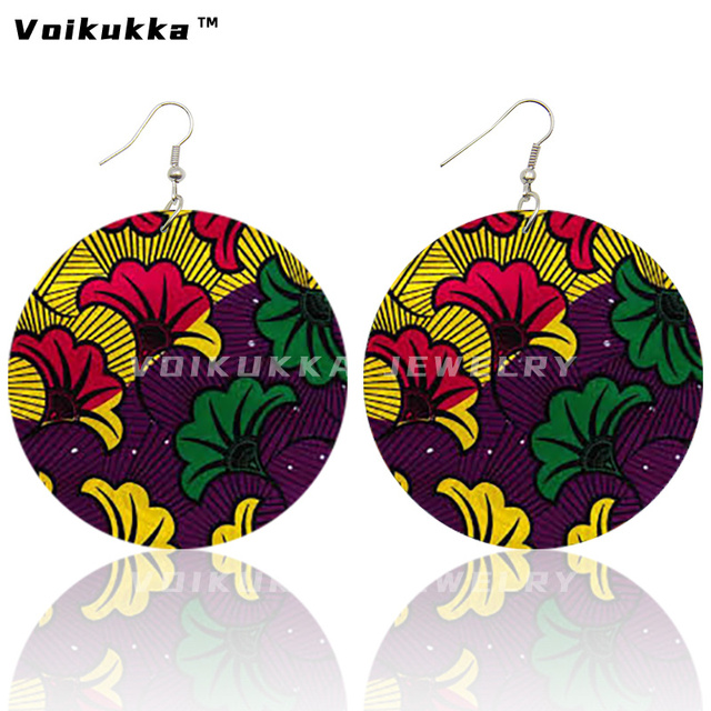 Kolczyki damskie Voikukka z czeskiej afrykańskiej tkaniny, 6 cm, drewniane wzory, dwustronne drukowanie - Wianko - 14