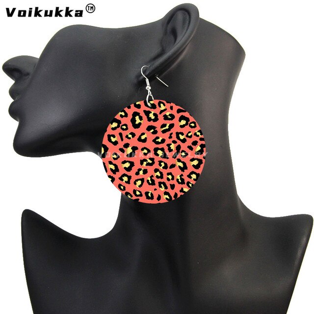 Kolczyki damskie Voikukka z czeskiej afrykańskiej tkaniny, 6 cm, drewniane wzory, dwustronne drukowanie - Wianko - 18