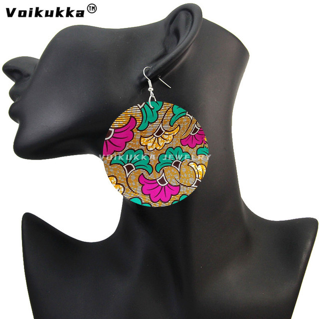 Kolczyki damskie Voikukka z czeskiej afrykańskiej tkaniny, 6 cm, drewniane wzory, dwustronne drukowanie - Wianko - 7