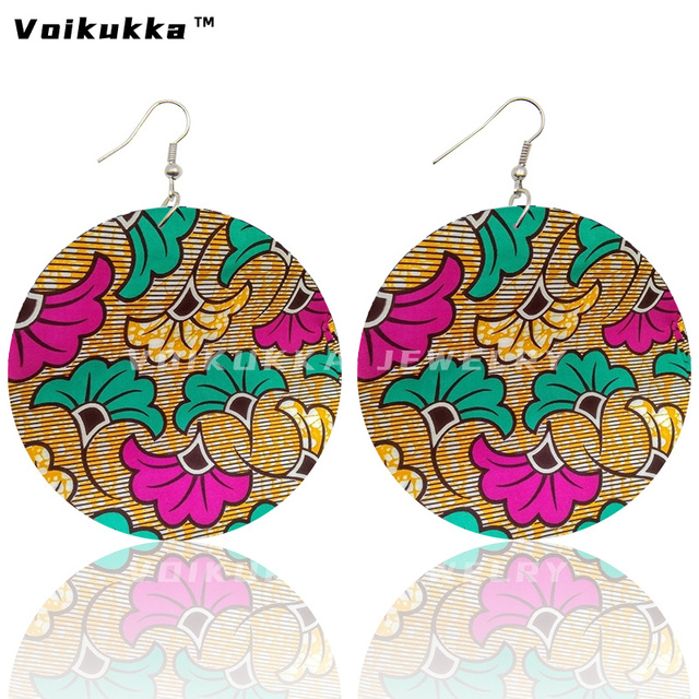Kolczyki damskie Voikukka z czeskiej afrykańskiej tkaniny, 6 cm, drewniane wzory, dwustronne drukowanie - Wianko - 6