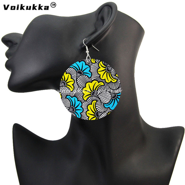 Kolczyki damskie Voikukka z czeskiej afrykańskiej tkaniny, 6 cm, drewniane wzory, dwustronne drukowanie - Wianko - 9