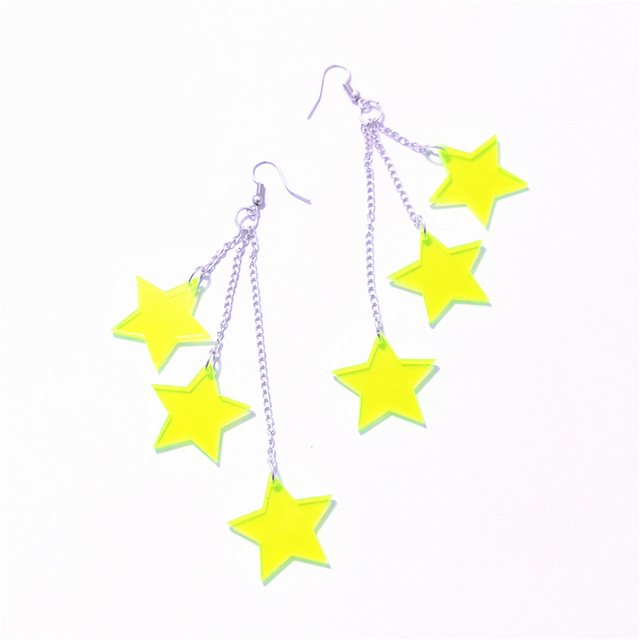 Kolczyki wiszące Neon Star z jasnozielonym akrylem, długość 11 cm - Wianko - 5