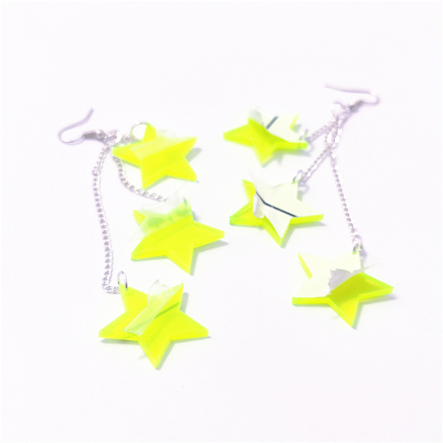 Kolczyki wiszące Neon Star z jasnozielonym akrylem, długość 11 cm - Wianko - 8