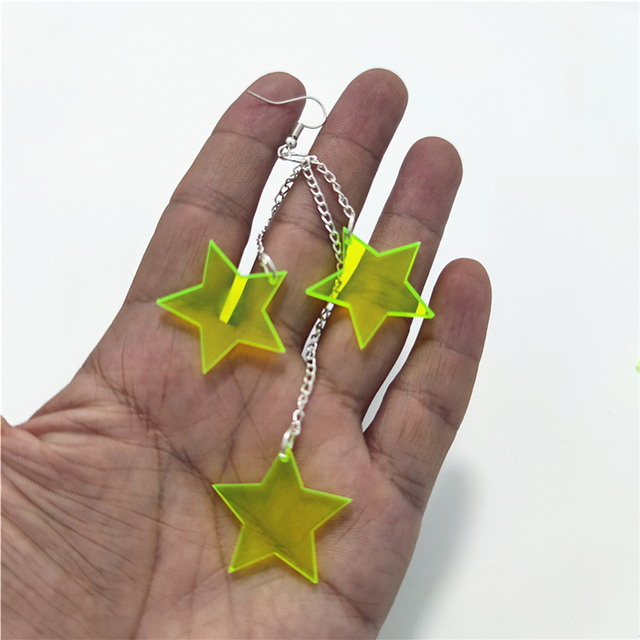 Kolczyki wiszące Neon Star z jasnozielonym akrylem, długość 11 cm - Wianko - 10