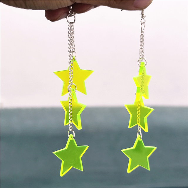 Kolczyki wiszące Neon Star z jasnozielonym akrylem, długość 11 cm - Wianko - 11