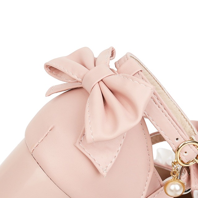 Japońskie Lolita - różowe buty Mary Jane na kostkę z kokardką, ozdobione kwiatowymi falbankami (bez rozmiaru 48) - Wianko - 16