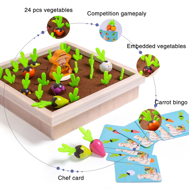 Drewniane marchewki - zabawki gry pamięciowej i sortowania dla dzieci - Wianko - 2
