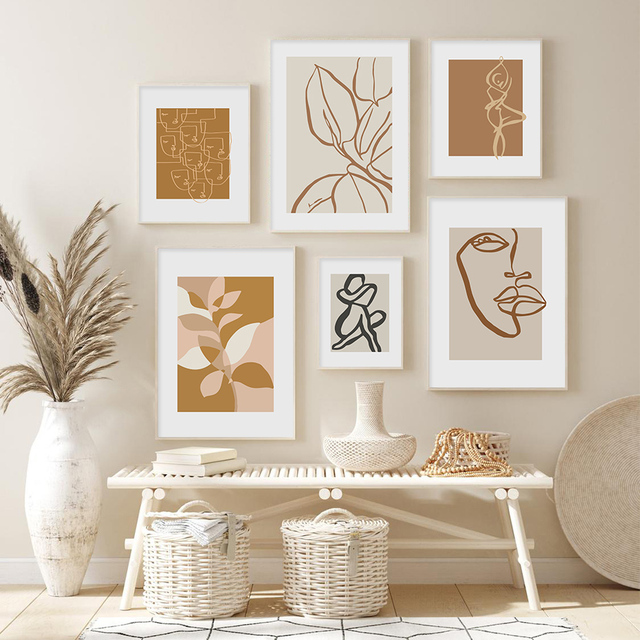 Nowoczesny plakat artystyczny ręcznie rysowany, abstrakcyjny wzór roślin na płótnie - dekoracja salonu - Wianko - 1