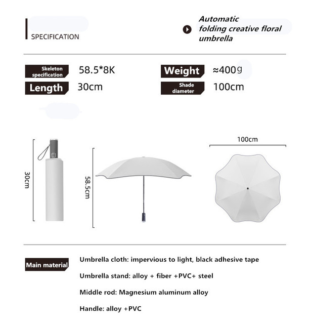 Kreatywny parasol kwiatowy - automatyczny, składany, palony, winylowy, 3-składany, 8k mode fashion travel - Wianko - 3