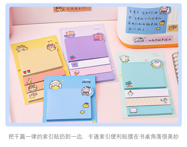 Bloczek notesowy z karteczkami z kreskówkowymi zwierzętami - dziewczyna serce wiadomość, biuro, sklasyfikowane uwagi - 2 rozmiary, gotowe do użycia - Wianko - 10