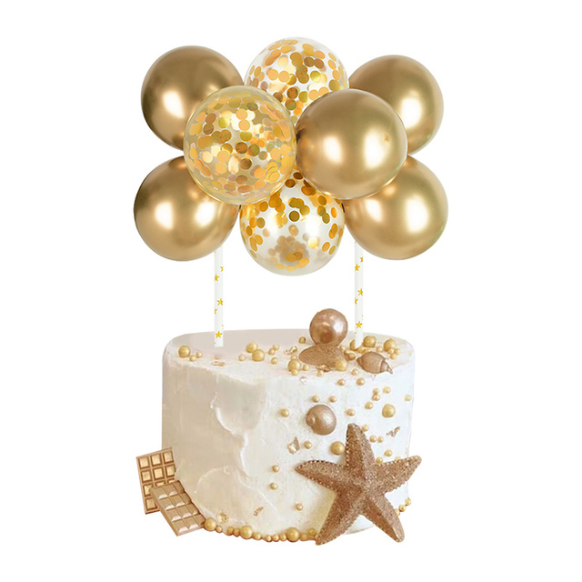 Ozdoba tortu - 10 sztuk metalowych balonów w kształcie chmurki z konfetti na urodzinowy tort weselny - Wianko - 8