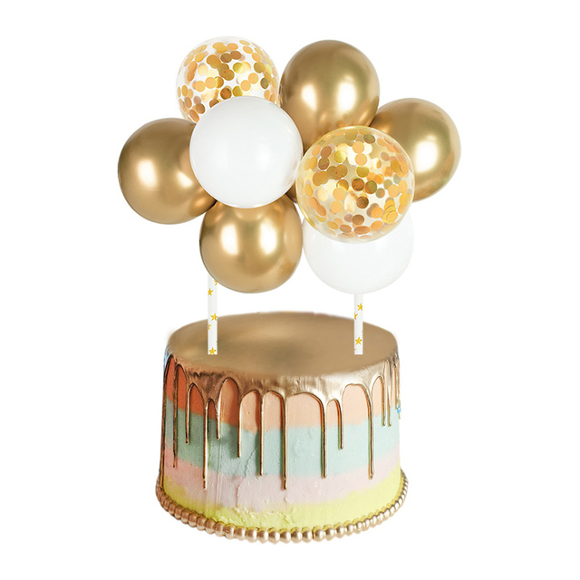 Ozdoba tortu - 10 sztuk metalowych balonów w kształcie chmurki z konfetti na urodzinowy tort weselny - Wianko - 7