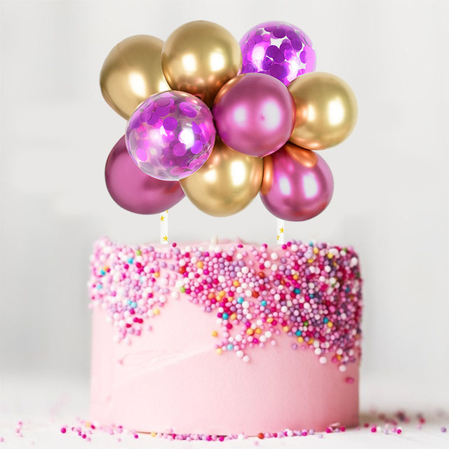 Ozdoba tortu - 10 sztuk metalowych balonów w kształcie chmurki z konfetti na urodzinowy tort weselny - Wianko - 4