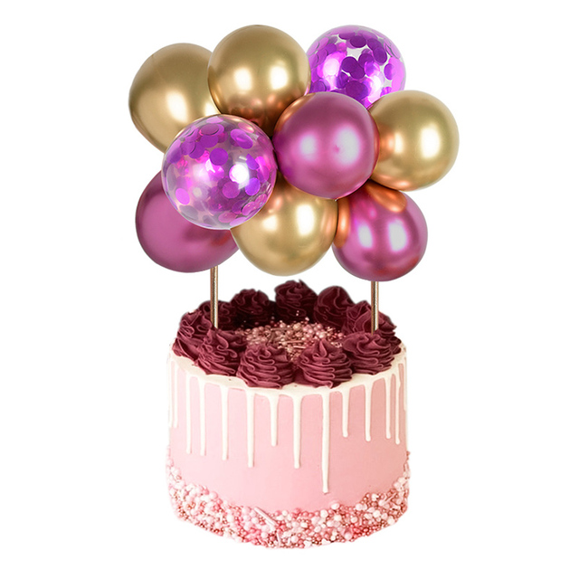 Ozdoba tortu - 10 sztuk metalowych balonów w kształcie chmurki z konfetti na urodzinowy tort weselny - Wianko - 14