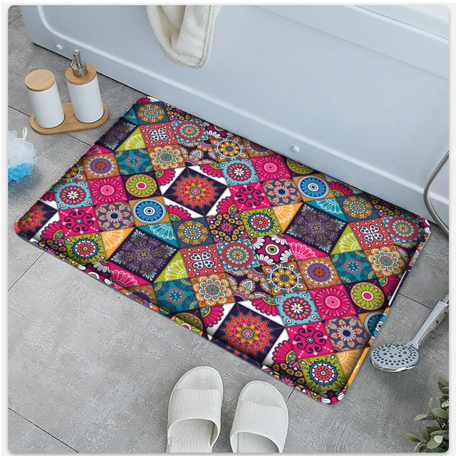 Dywan mata Mandala Style z kolorowym kwiatowym wzorem - antypoślizgowa dekoracja podłogowa do salonu, łazienki, kuchni - Wianko - 13