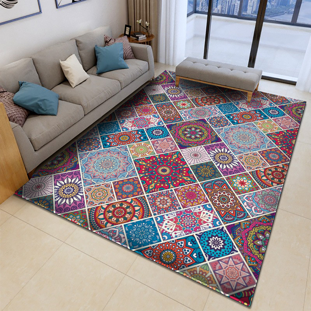 Dywan mata Mandala Style z kolorowym kwiatowym wzorem - antypoślizgowa dekoracja podłogowa do salonu, łazienki, kuchni - Wianko - 19