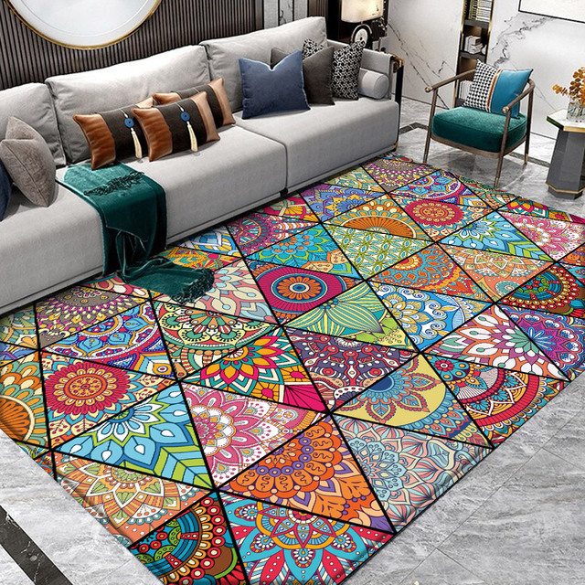 Dywan mata Mandala Style z kolorowym kwiatowym wzorem - antypoślizgowa dekoracja podłogowa do salonu, łazienki, kuchni - Wianko - 8