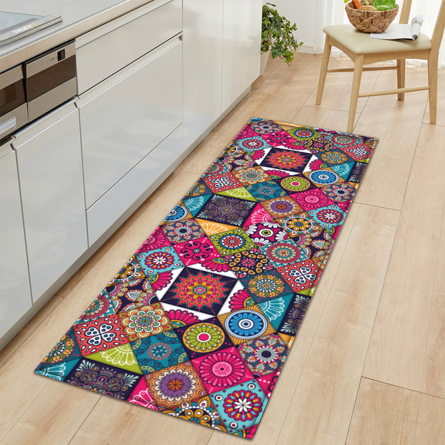 Dywan mata Mandala Style z kolorowym kwiatowym wzorem - antypoślizgowa dekoracja podłogowa do salonu, łazienki, kuchni - Wianko - 14