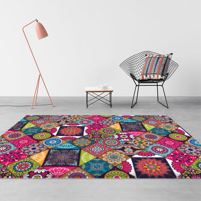 Dywan mata Mandala Style z kolorowym kwiatowym wzorem - antypoślizgowa dekoracja podłogowa do salonu, łazienki, kuchni - Wianko - 15