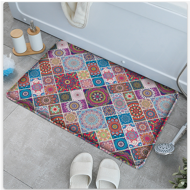 Dywan mata Mandala Style z kolorowym kwiatowym wzorem - antypoślizgowa dekoracja podłogowa do salonu, łazienki, kuchni - Wianko - 20