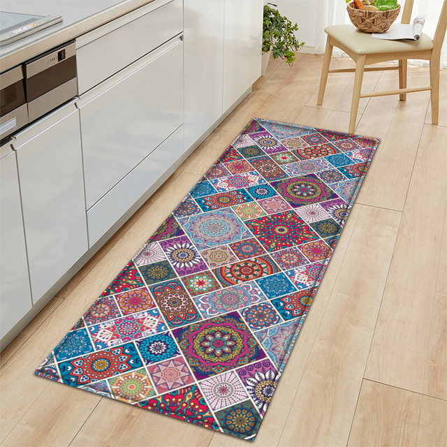 Dywan mata Mandala Style z kolorowym kwiatowym wzorem - antypoślizgowa dekoracja podłogowa do salonu, łazienki, kuchni - Wianko - 21
