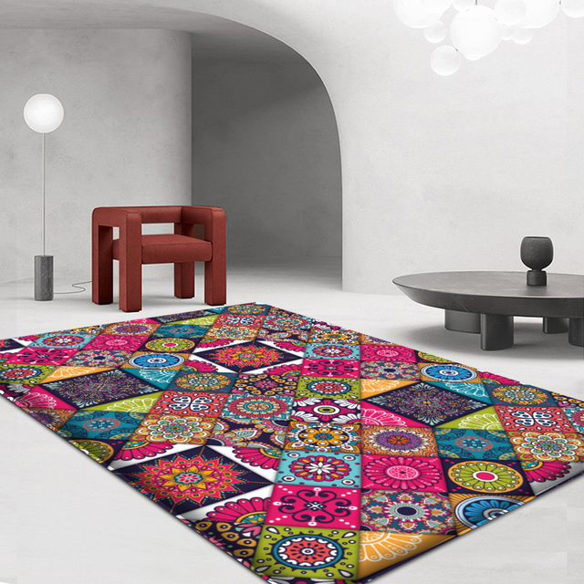 Dywan mata Mandala Style z kolorowym kwiatowym wzorem - antypoślizgowa dekoracja podłogowa do salonu, łazienki, kuchni - Wianko - 12