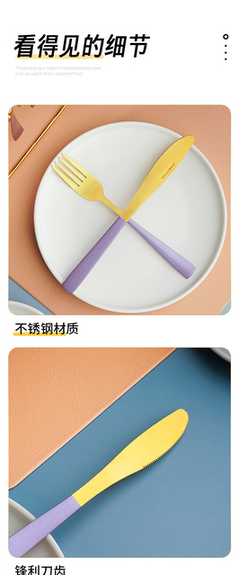 Zestaw naczyń obiadowych ze stali nierdzewnej 24 części, restauracyjny, styl zachodni, kolor złoty - Wianko - 9