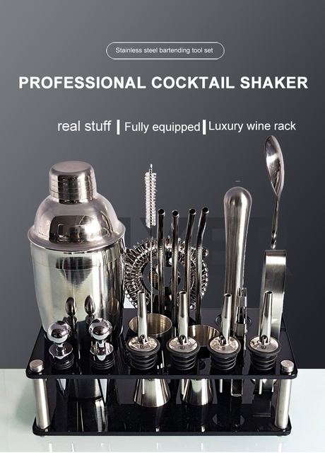 Zestaw barmański Shaker do koktajli 20-sztukowy zestaw akrylowy z stojakiem z kategorią Zestawy barowe ze stali nierdzewnej - Wianko - 11