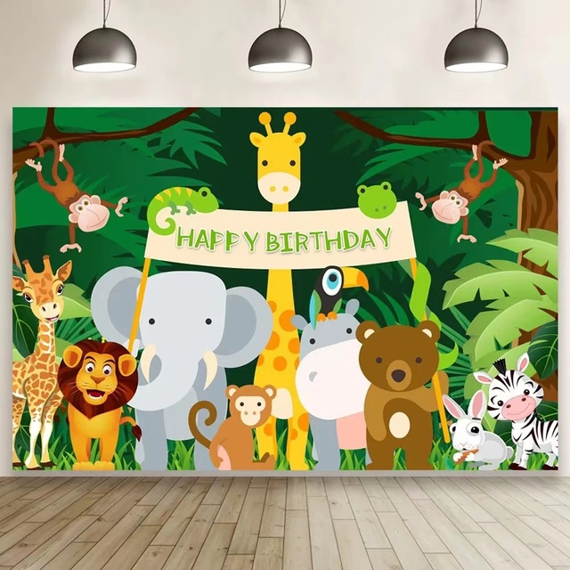 Jednorazowe talerze Safari zwierzę z dżungli serwetka obiad balony na Baby Shower - Wianko - 3