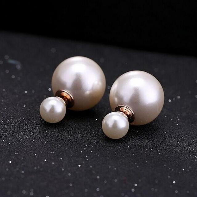 Kolczyki z zapięciem sztyft - Brinco Boucle Bijoux podwójne imitacja Pearl - Wianko - 14