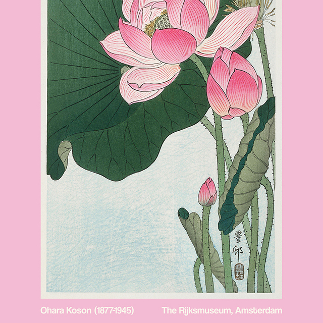 Lilia wodna lotos - japoński kwiatowy obraz artystyczny na płótnie - Wianko - 1
