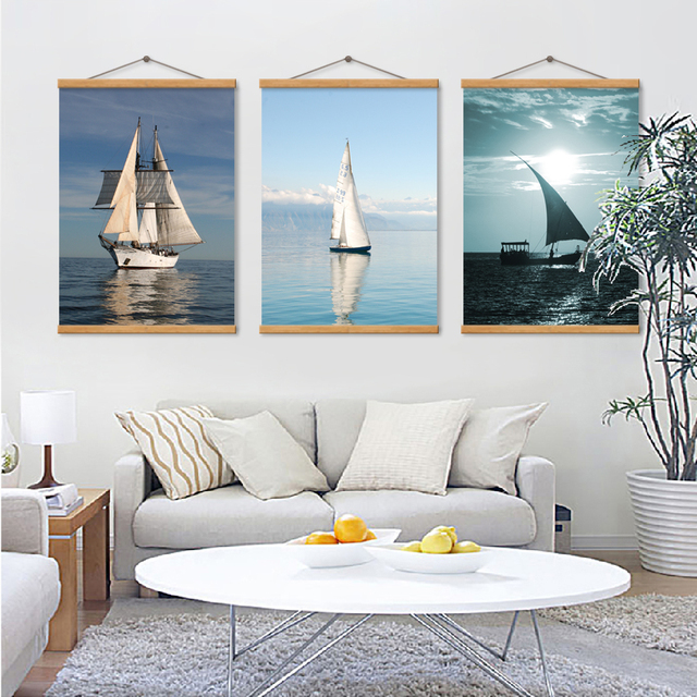 Obraz na płótnie Żaglówka na morzu - malarstwo krajobrazowe w stylu skandynawskim - wysoka jakość HD Print - Wianko - 5