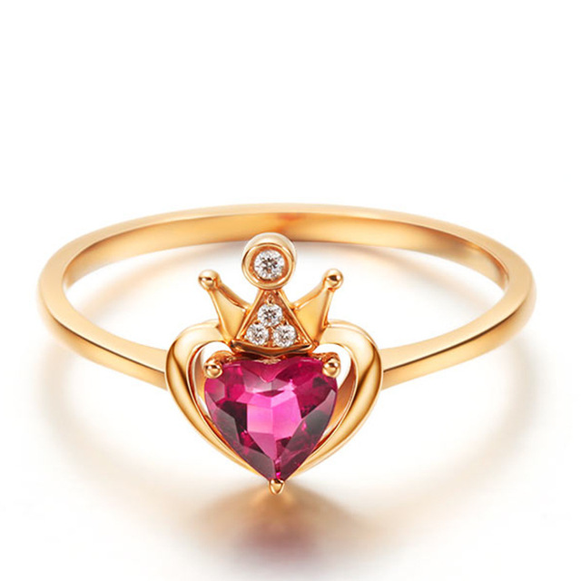 Pierścień koronkowy z czerwonym kryształem w klasycznym kształcie serca, złoty kolor, biżuteria elegancji dla kobiet - Wianko - 3