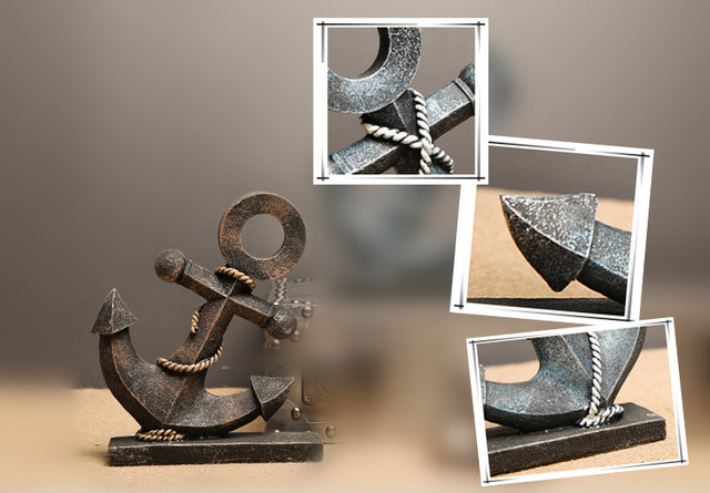 Figurka kotwica śródziemnomorska - kreatywna dekoracja ręcznie wykonana z elementami retro i nostalgia na stojaku - ozdoba do wystawiania w domu - Wianko - 3