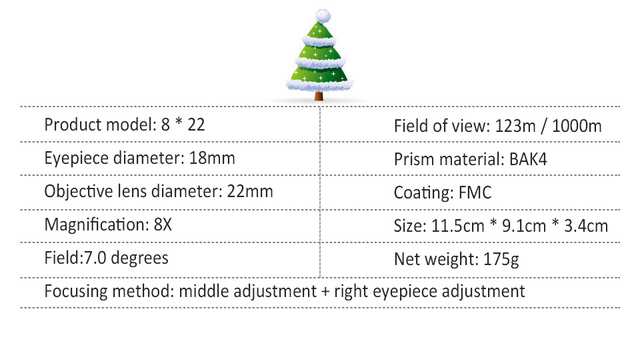 Lornetka teleskop HD 8X22 BAK4 FMC, składana, idealna na Boże Narodzenie i do aktywności na świeżym powietrzu - Wianko - 5