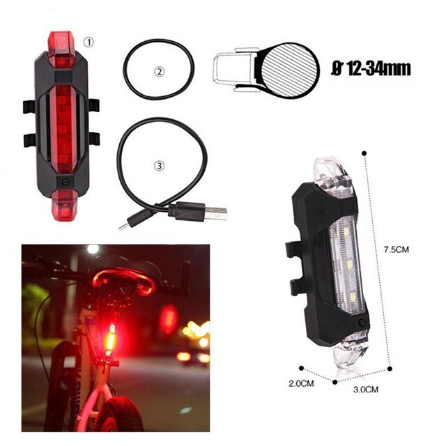 Lampa rowerowa LED USB górska, wodoodporna, z akumulatorem - ostrzeżenie i oświetlenie tylnie do jazdy na rowerze i skuterze - Wianko - 10