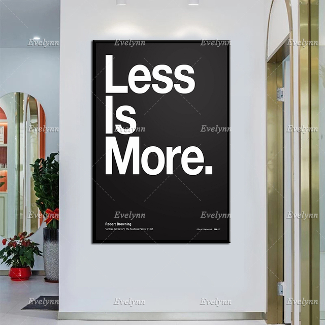 Plakat Mies Van Der Rohe Helvetica - śmieszny cytat, czarno-białe nowoczesne wydruki na płótnie do wystroju domu - Wianko - 2