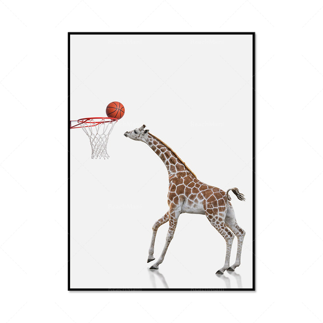 Grające wydruki zwierząt w sportowych aktywnościach: baseball, koszykówka, golf i piłka nożna - doskonałe do dekoracji przedszkola i pokoju chłopca - Wianko - 3