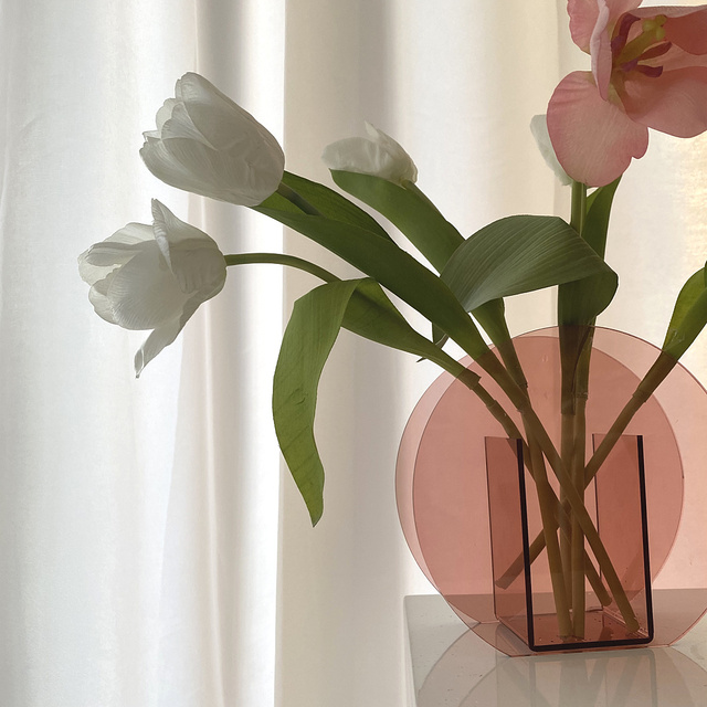 Nowoczesny okrągły wazon kwiatowy w kolorze różowego złota, dekoracje do salonu, styl nordycki, przezroczysty, wykonany z plastiku DL60HP - Wianko - 8