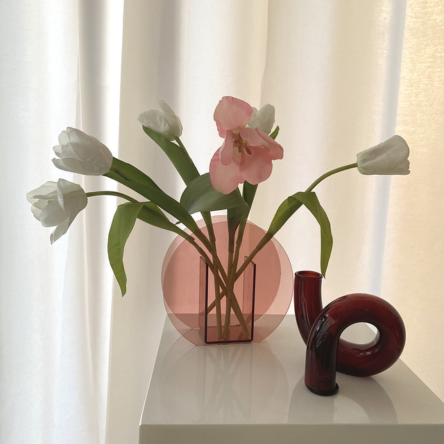 Nowoczesny okrągły wazon kwiatowy w kolorze różowego złota, dekoracje do salonu, styl nordycki, przezroczysty, wykonany z plastiku DL60HP - Wianko - 9