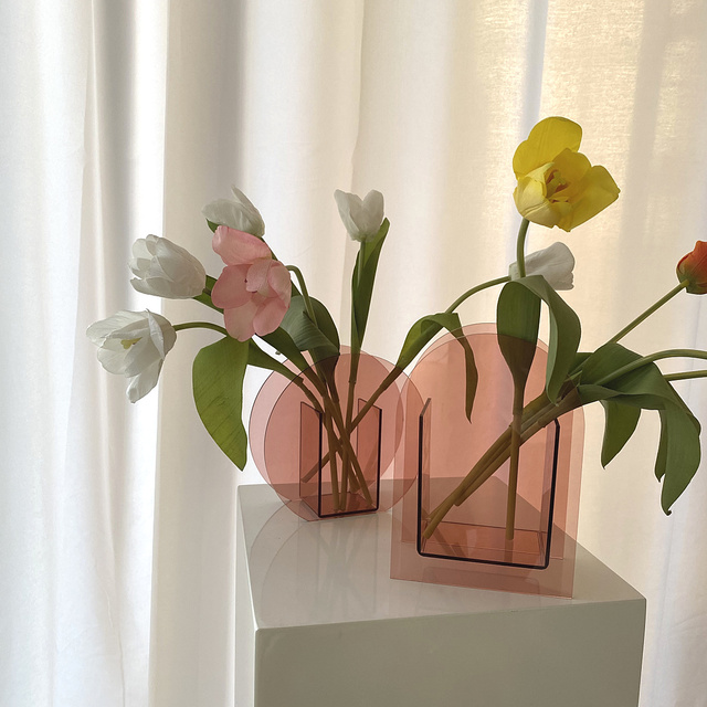 Nowoczesny okrągły wazon kwiatowy w kolorze różowego złota, dekoracje do salonu, styl nordycki, przezroczysty, wykonany z plastiku DL60HP - Wianko - 13